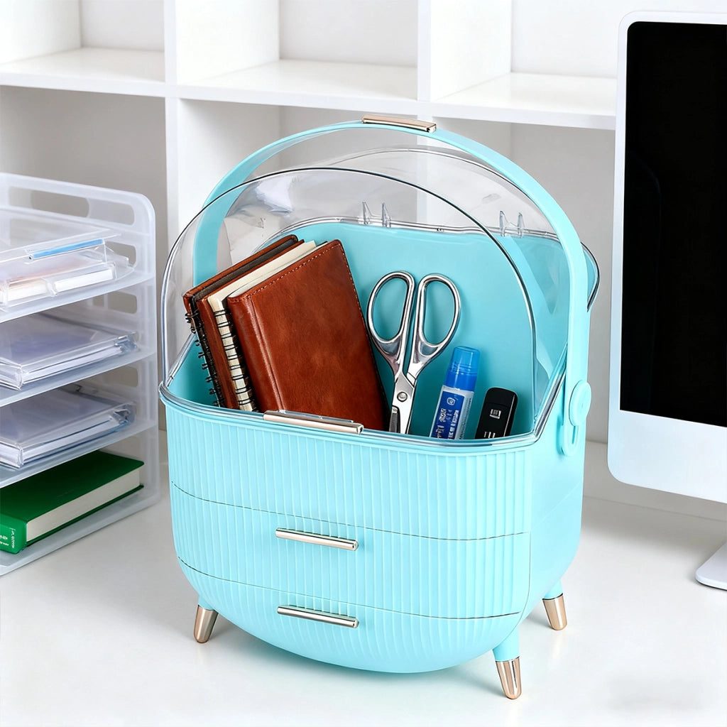 ZMH Porta trucchi da scrivania con più cassetti contenitore per cosmetici azzurro 29 x 19 x 38 cm