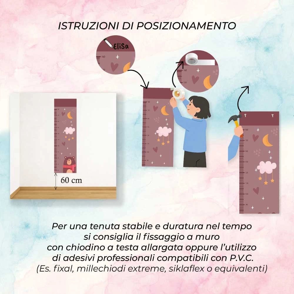 Metro Parete Misura Crescita Bambini in PVC 36x120 Cm Righello Grafico Altezza Muro Bimbi DIS_L