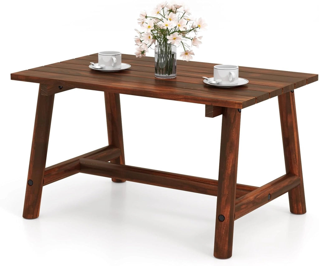 Tavolo da giardino in legno massello, tavolino ausiliario terreza esterno con carico di 125 kg, tavolino basso rettangolare con piano a doghe per balcone, patio, 90 x 55 x 50 cm (naturale)