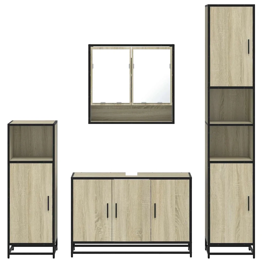 Set Mobili da Bagno 4 pz Rovere Sonoma in Legno Multistrato