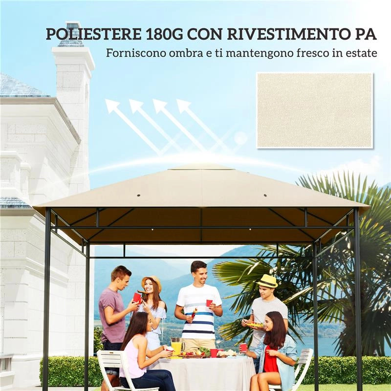 TETTO DI RICAMBIO PER GAZEBO 3X3M IN POLIESTERE CON PRESE D'ARIA E FORI DI DRENAGGIO, CREMA