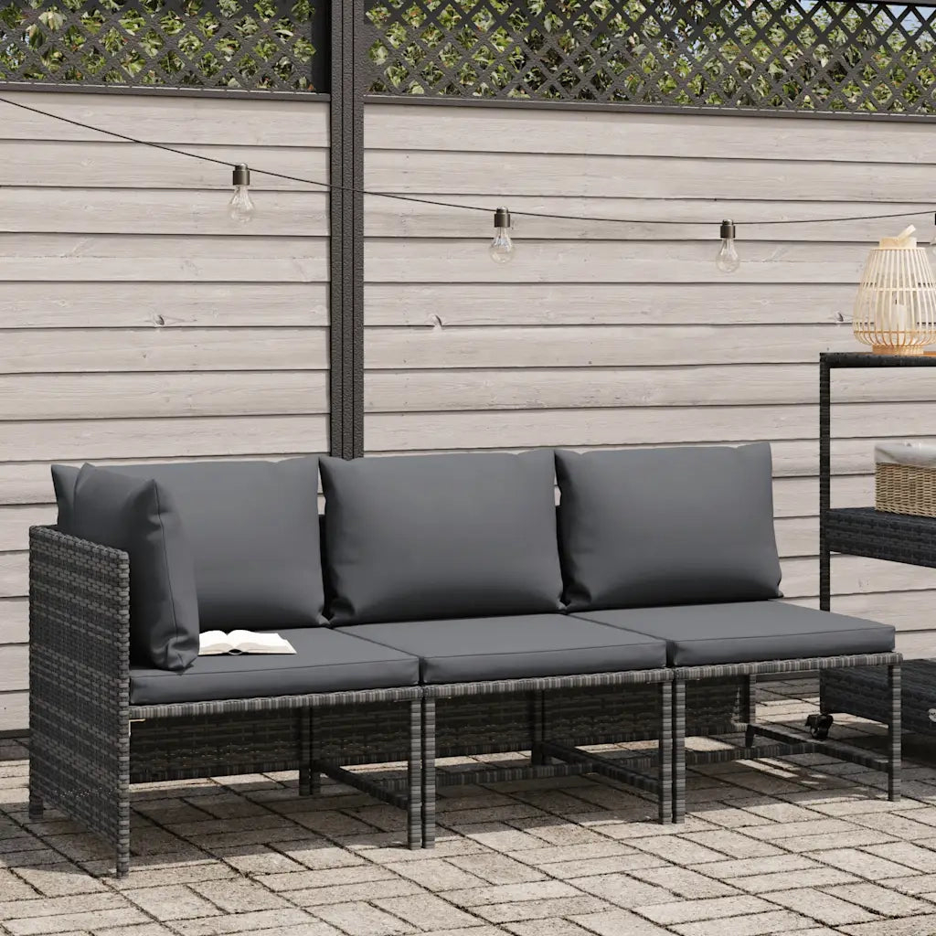 Set Divani da Giardino 3 pz | Set Salotto da Giardino con Cuscini in Polyrattan Grigio