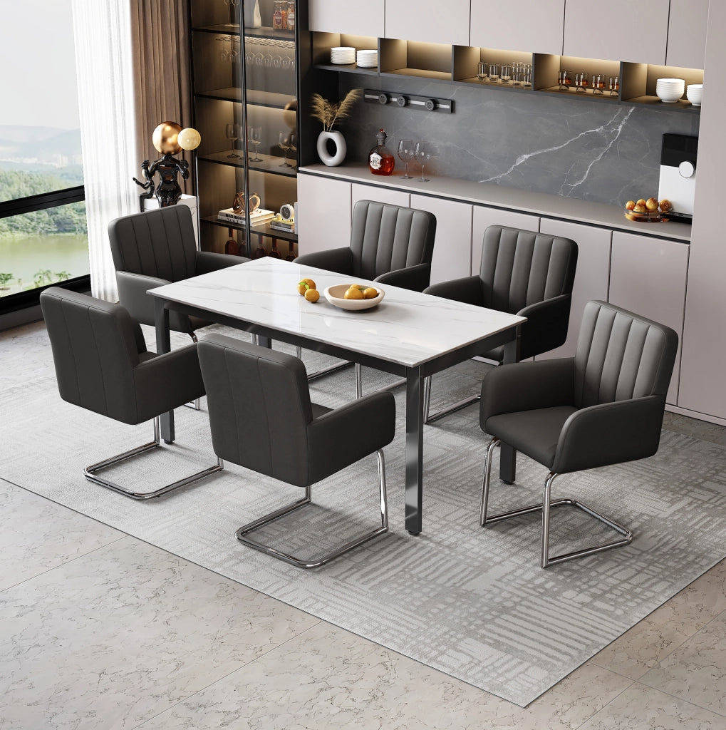 Set 2 sedie da pranzo nere in pelle PU con schienale ergonomico a Z e gambe in metallo