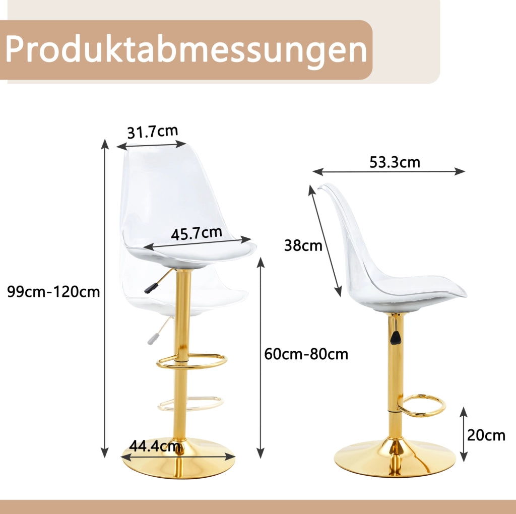 SGABELLI BAR Set da 2 trasparenti con seduta in PU e gambe oro