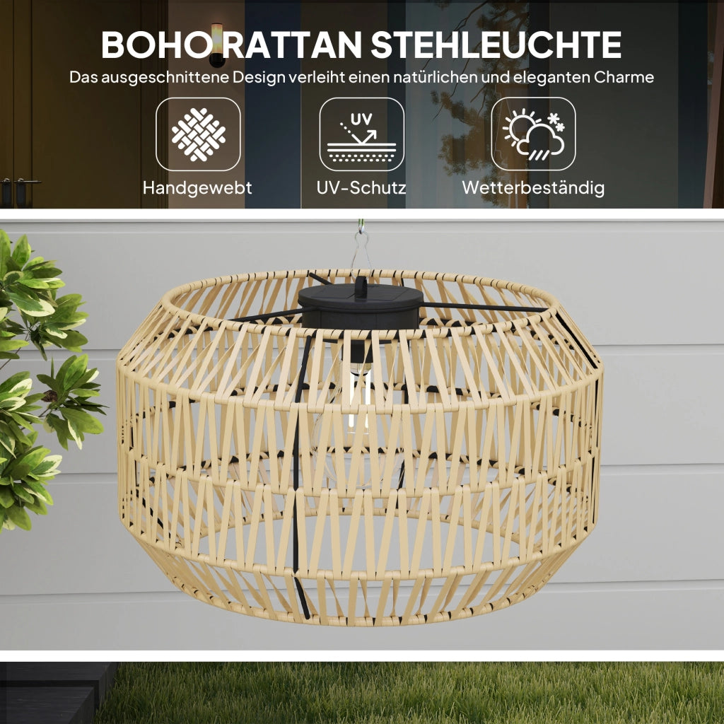 Lampada Solare da Esterno in Rattan con Sensore di Luce ¨C zephmum ¨C Nero e Giallo IP44