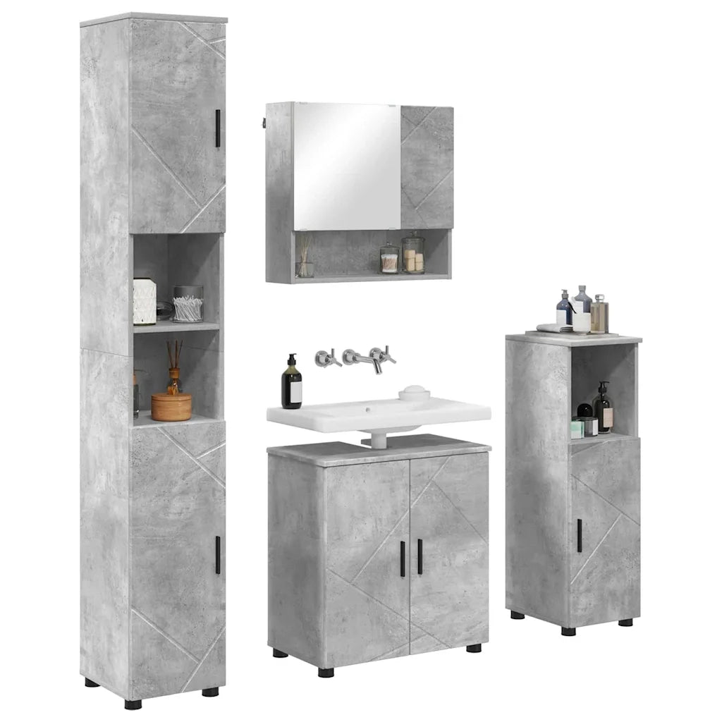 Set di mobili per il bagno con porta 4 pcs Grigio cemento
