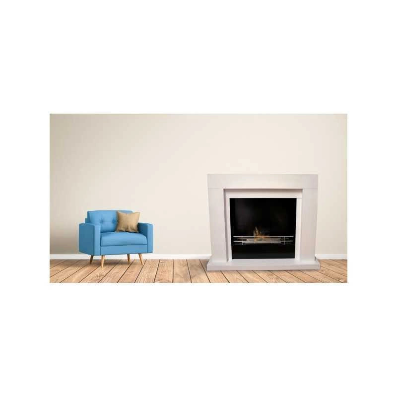 Biocamino pavimento Udine Bianco 2,5 kW – focolare acciaio, struttura legno, vetro frontale – Tecno Air System