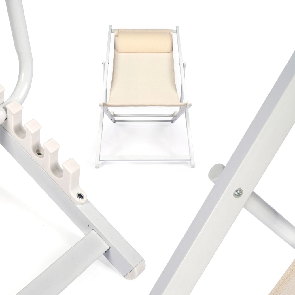 Set 2 Sdraio Mare Pieghevoli Reclinabili con Poggiatesta, Lettini da Spiaggia in Acciaio e Textilene, Sedie Relax per Giardino, Piscina, Terrazza e Campeggio, Beige Beige