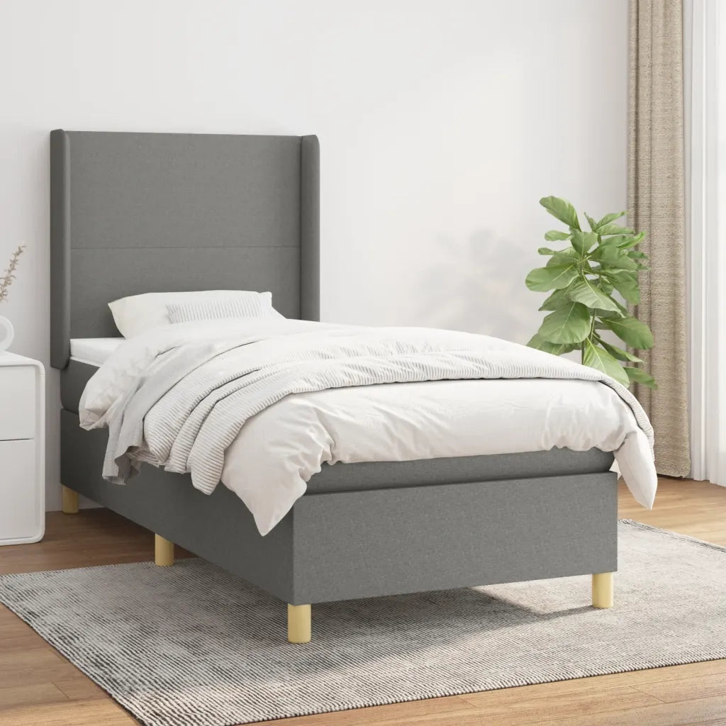 Giroletto a Molle con Materasso-Struttura Letto Grigio Scuro 90x190 cm Tessuto 810470