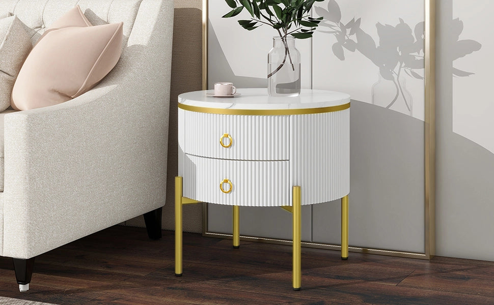 TAVOLINO da salotto 50x51 cm bianco e oro in MDF con 2 cassetti