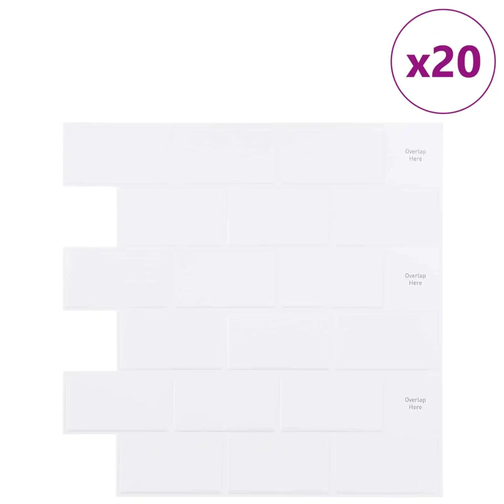 Piastrella subway 20 pcs Bianco 30 x 30 cm Poliuretano e PET