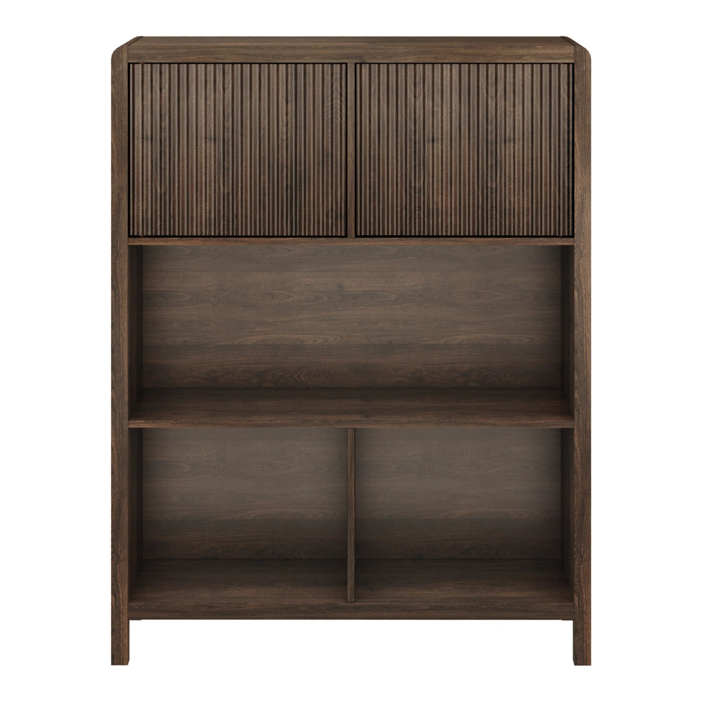 Credenza Bassa Lukkodso con 2 Ante e Scomparti Aperti 103x80x28 cm Effetto Noce [en.casa]