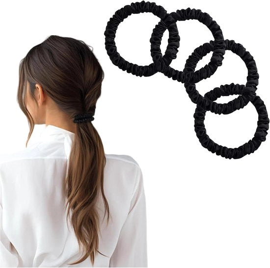 Set di 4 elastici per capelli laterali piccoli per donne neri - 100% corno di bue 22 momme - adatto per capelli e sonno
