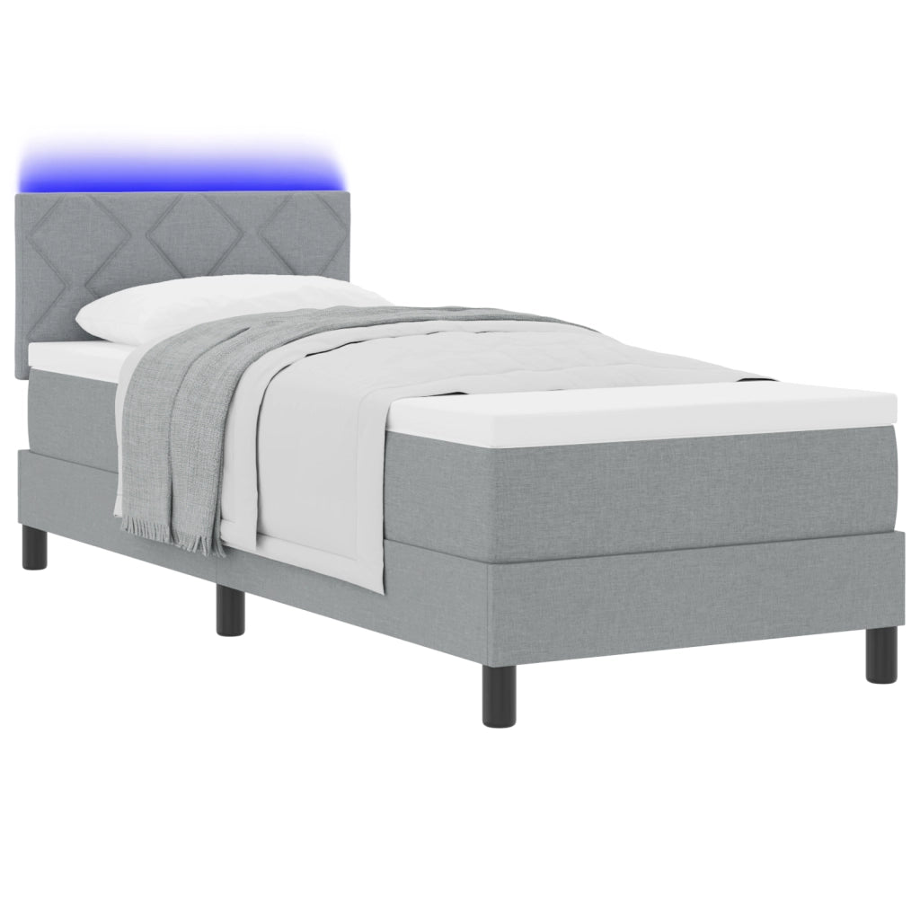 Letto con Rete a Molle e Materasso & LED Grigio Chiaro 80x200 cm Tessuto