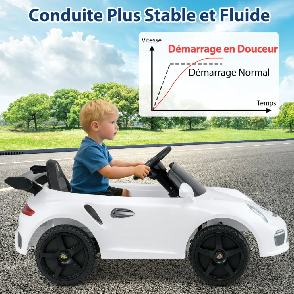 Auto elettrica per bambini 104 x 57 x 48,5 cm 2 velocità telecomando sicuro design bianco PP 20_0017243