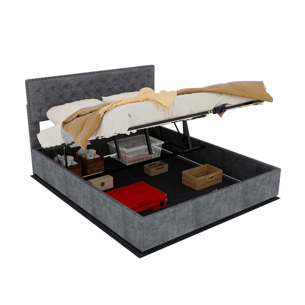 Letto imbottito moderno con testiera morbida, 160x200 cm, grigio