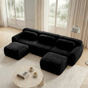 Divano Modulare a U con Design Ergonomico e Pouf Modulare, Base Antiscivolo, in Peluche Nero