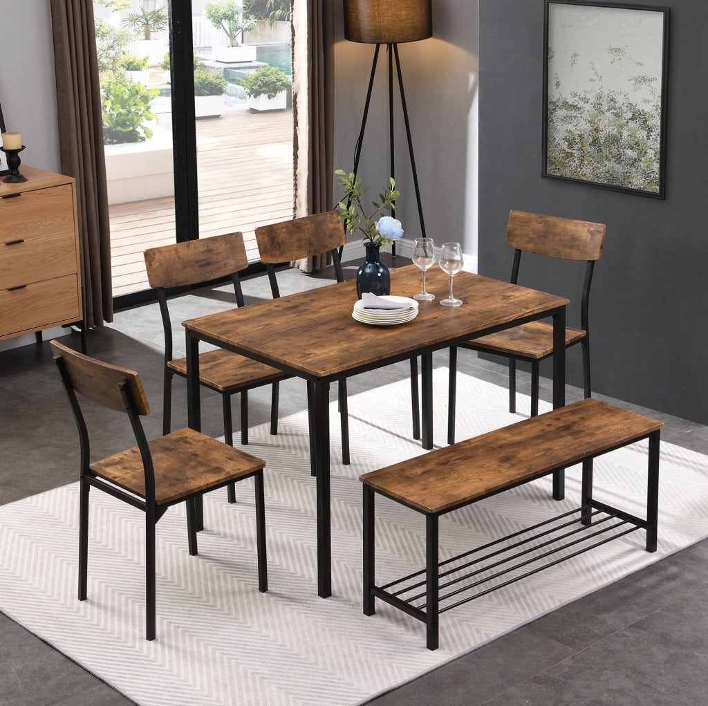 TAVOLO da pranzo Set 6 pezzi Marrone MDF e acciaio stile industriale