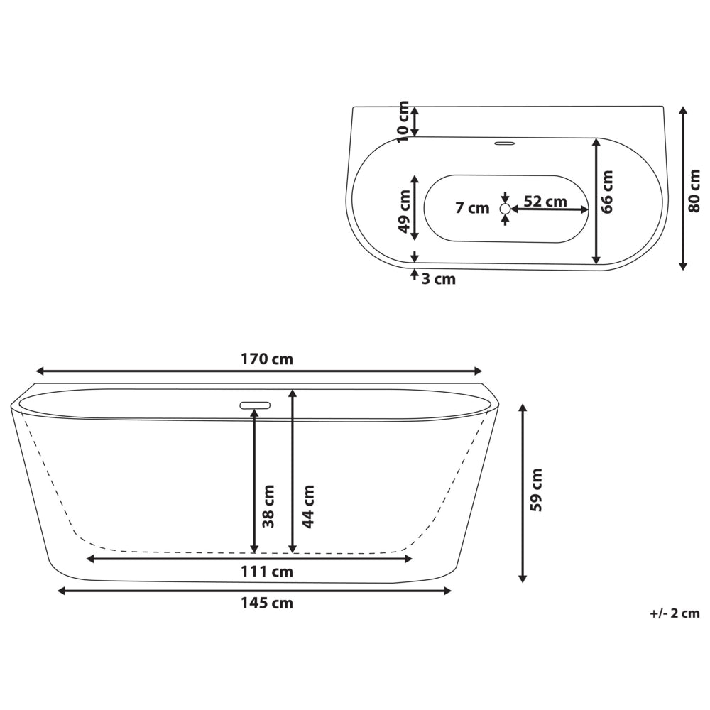 Vasca Da Bagno Nera Sanitaria Acrilica Ovale Singola 170 x 80 cm Con Sistema Di Troppopieno Tubo Di Scarico Design Moderno