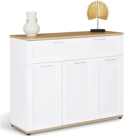 IDMarket - Credenza VITO 100 cm con 3 ante e 1 cassetto, bianco e piano in legno