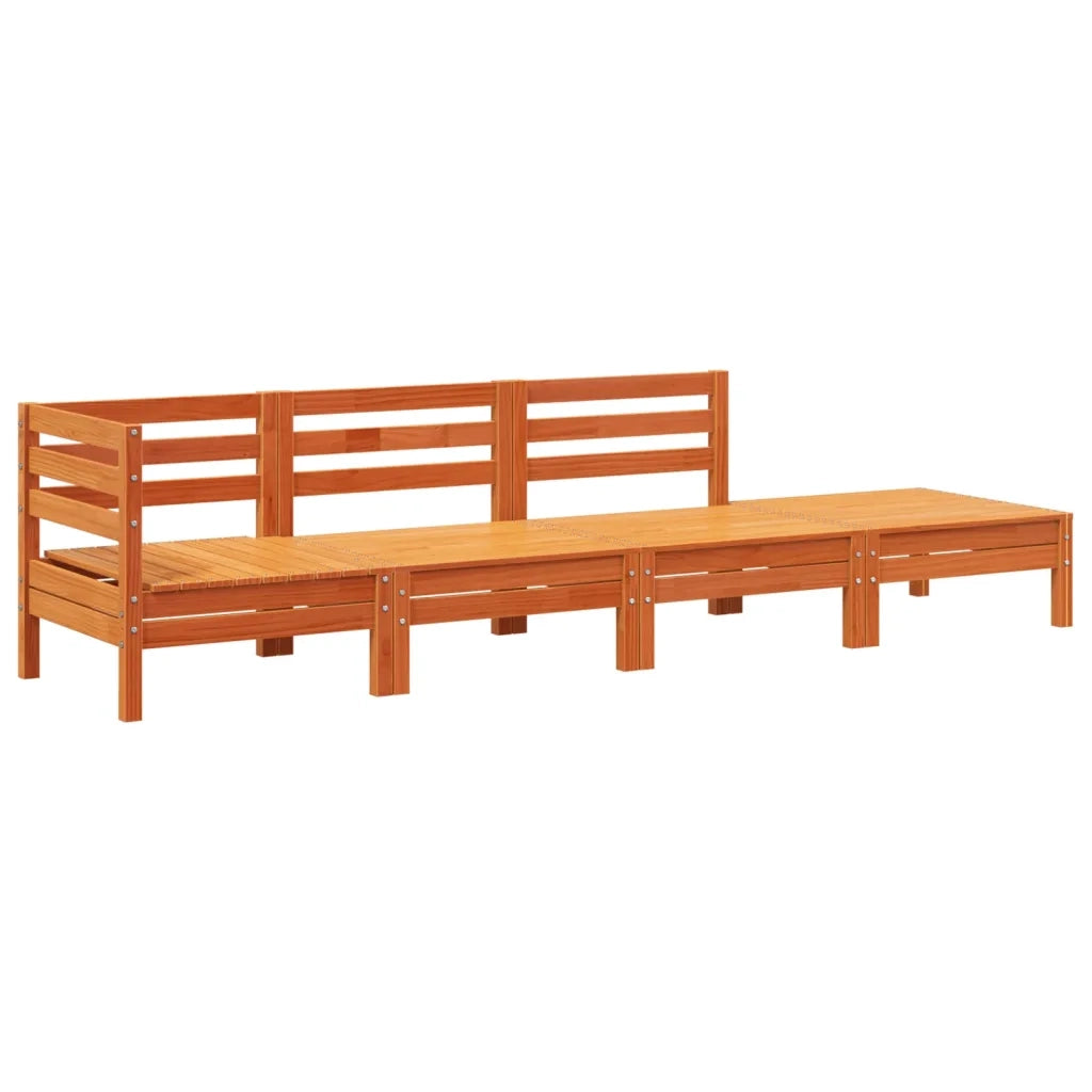 Divano da Giardino a 4 Posti Marrone Cera Legno Massello Pino
