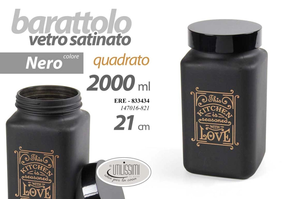 BARATTOLO IN VETRO SATINATO CON CAPIENZA DA 2000 ML IN COLORE NERO