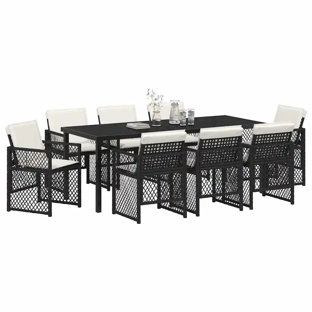 Set da Pranzo per Giardino 9 pcs Nero polyrattan 3380620