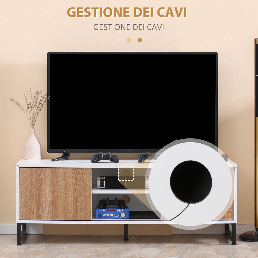 Easycomfort Mobile TV Moderno 50" max in Truciolato e Acciaio con 2 Ripiani Aperti e 2 Armadietti Chiusi, 120x39.5x45 cm