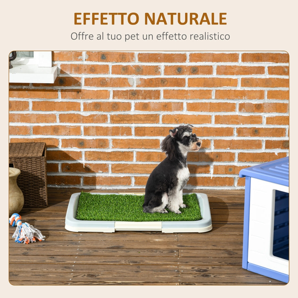 Lettiera per Cani 3 Strati con Prato Sintetico, Griglia e Vassoio Inferiore, 63x48.5cm