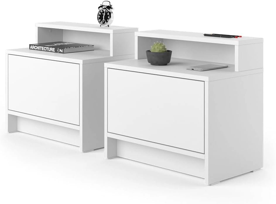 comodino camera da letto Nara, Bianco, 50.2 x 46.4 cm