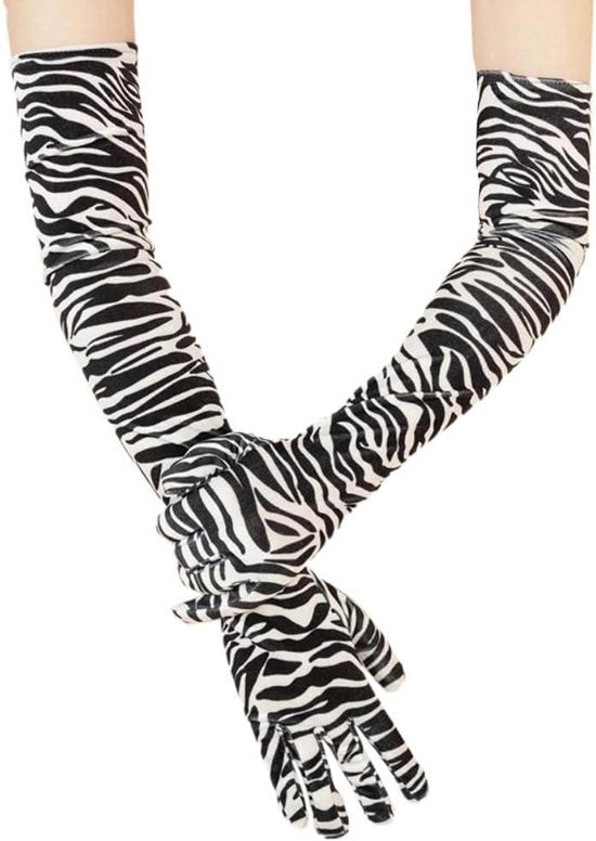 Maniche lunghe per donne con disegno a zebra per cosplay - Guanti termici vintage per la sera con dita complete