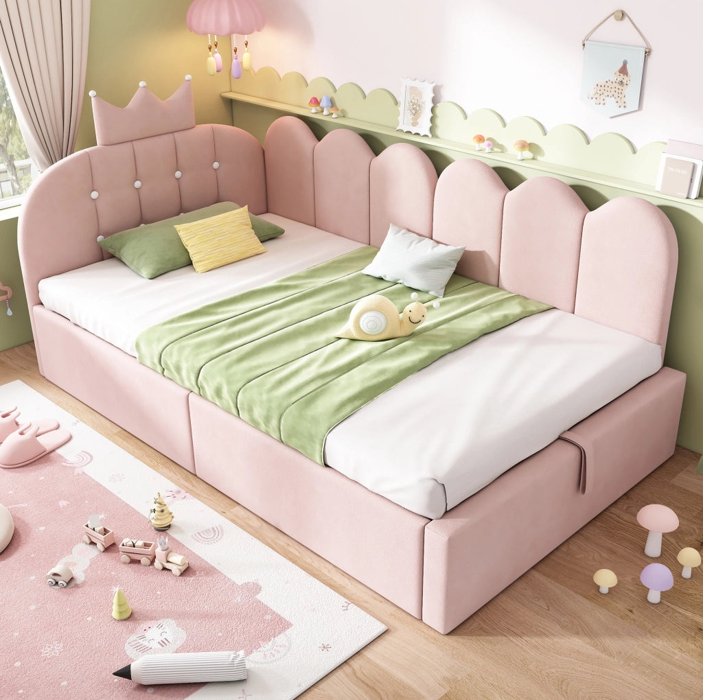 Letto da giorno 90x200 cm con contenitore idraulico; velluto rosa
