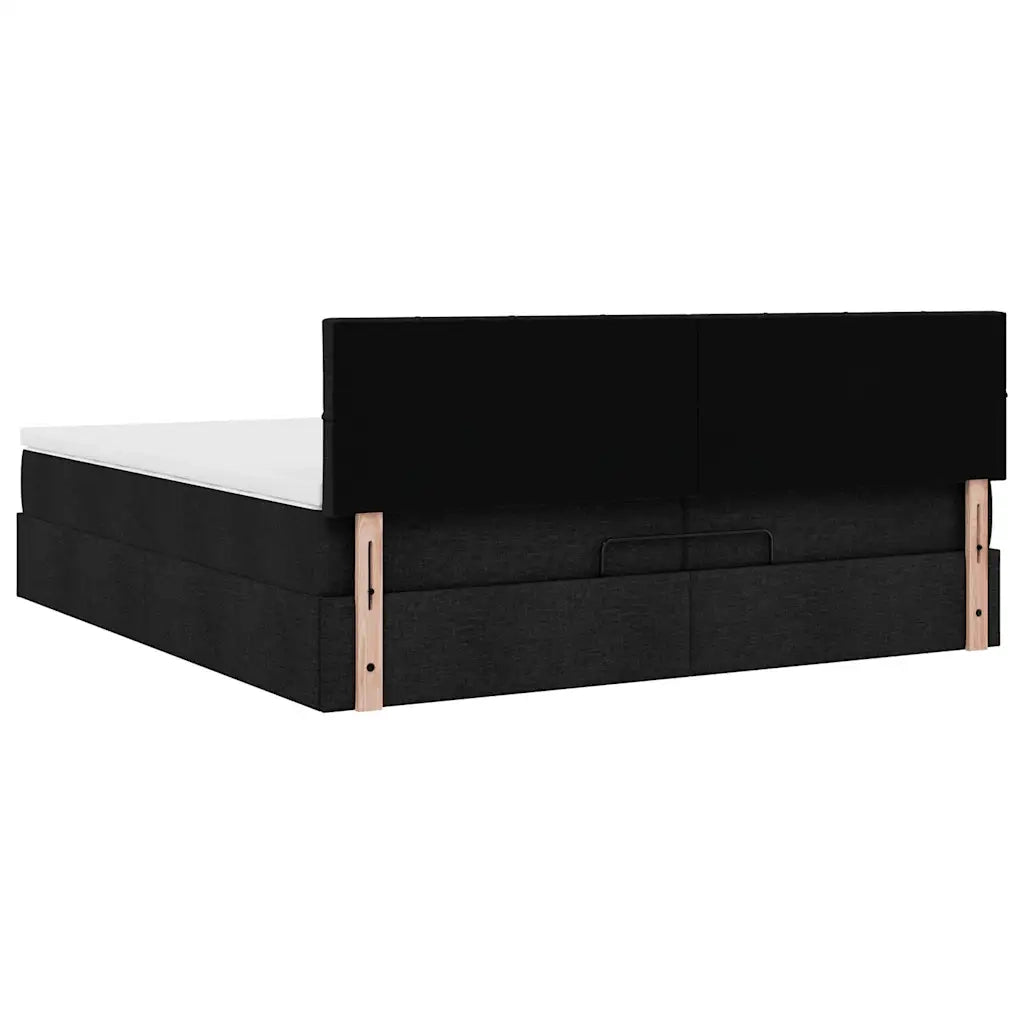 Struttura Letto Pouf con Materasso Nero 200x200 cm in Tessuto 3311486