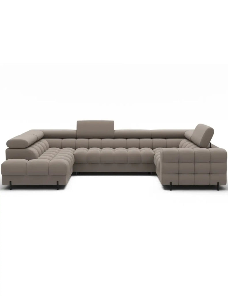 Divano panoramico convertibile FACTORY 3 posti beige – angolo sinistro con vano contenitore – versione 2