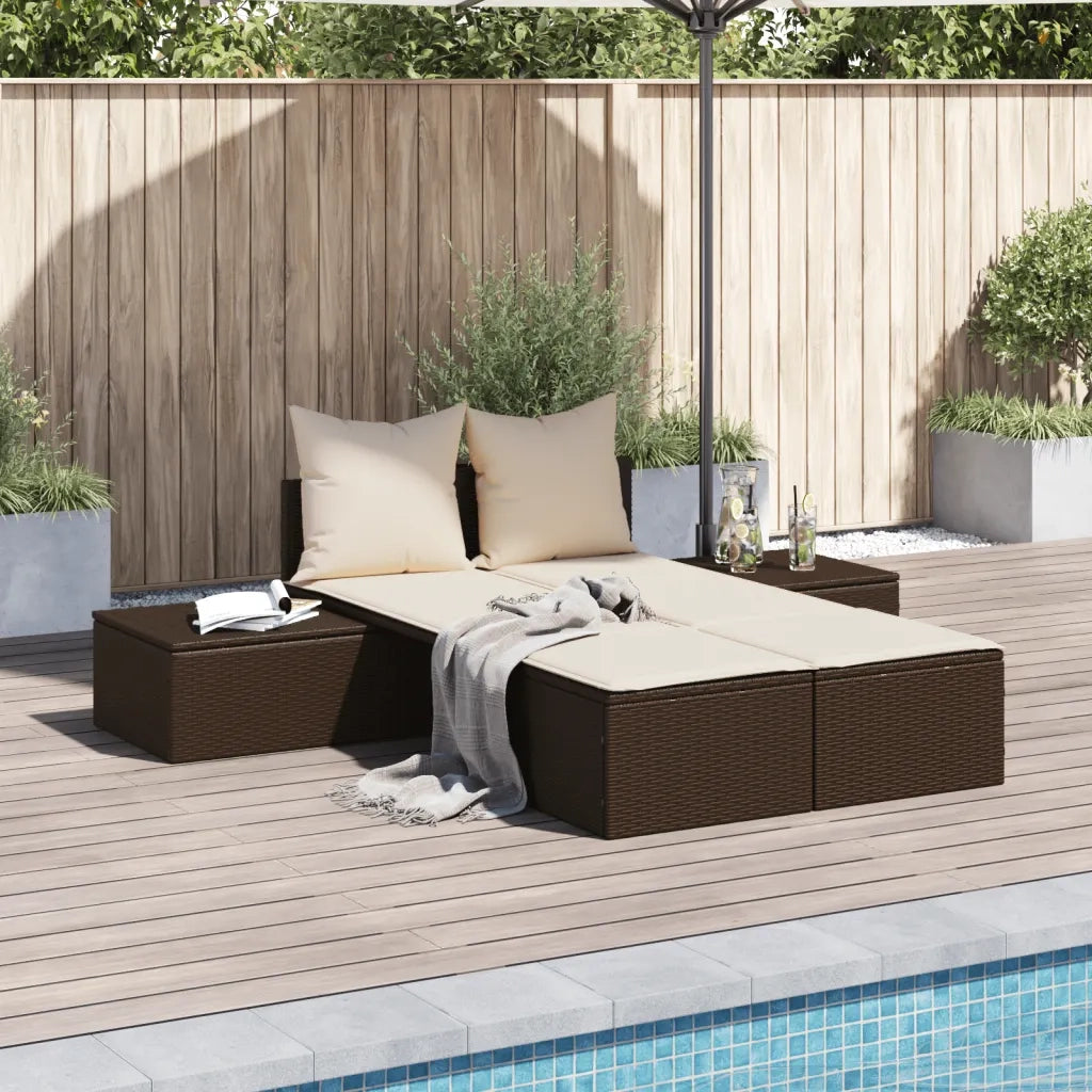 Lettino Prendisole | Sdraio da giardino | Lettino da sole con Cuscini Marrone in Polyrattan
