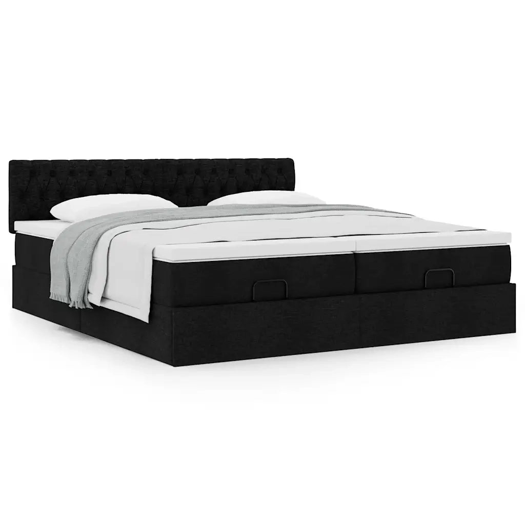 Struttura Letto Pouf con Materassi Nero 200x200 cm in Tessuto 3312024