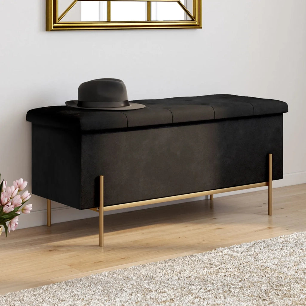 IDMarket - LOUIS panca con gambe in metallo dorato 100 cm velluto nero
