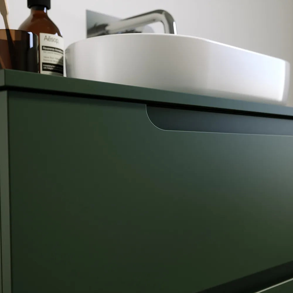 Mobile bagno sospeso 100 cm due cassetti verde foresta opaco con top | Ardenne