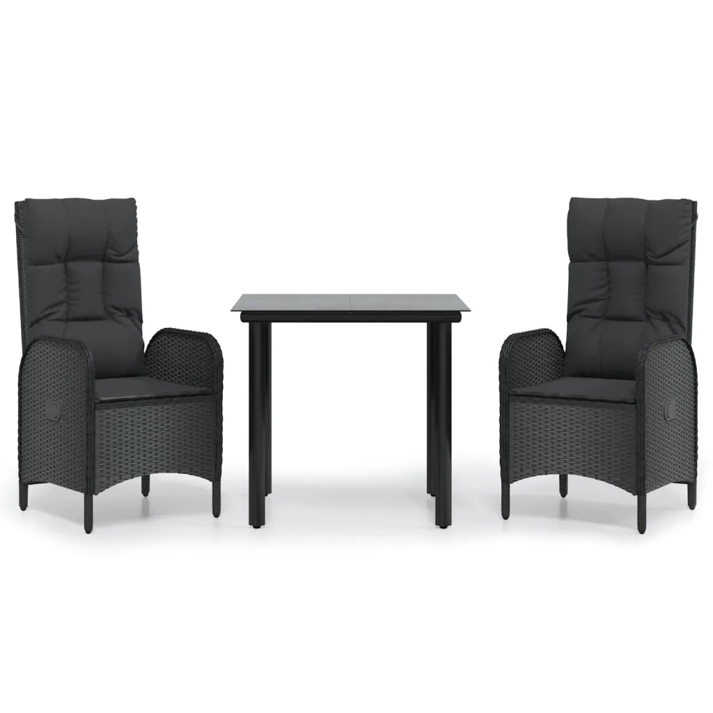 Set da Pranzo da Giardino 3 pz con Cuscini Nero in Polyrattancod mxl 100443