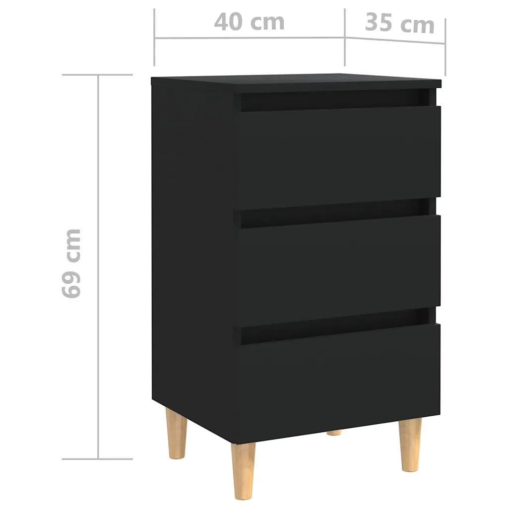 Comodino con Gambe in Legno Massello Nero 40x35x69 cm 805889