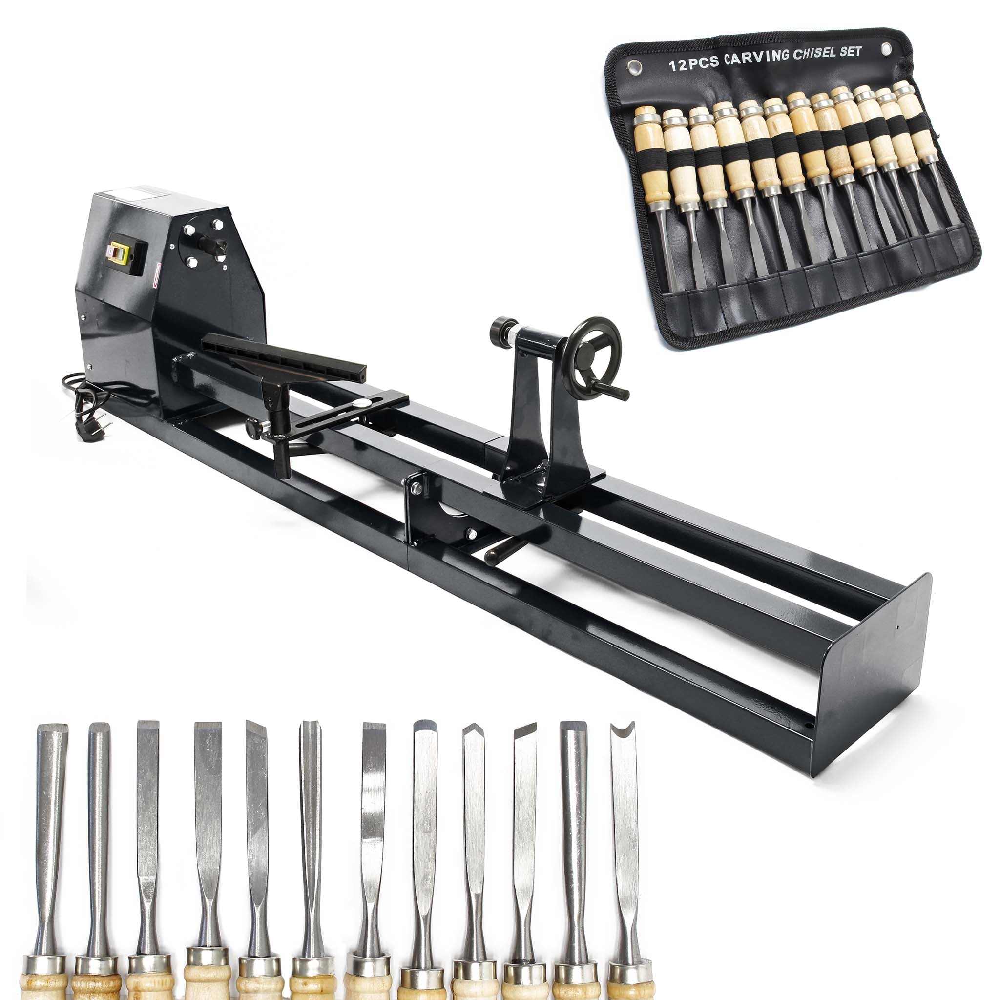 Tornio per legno da 350 watt e scalpelli sgorbie 12 utensili per intaglio