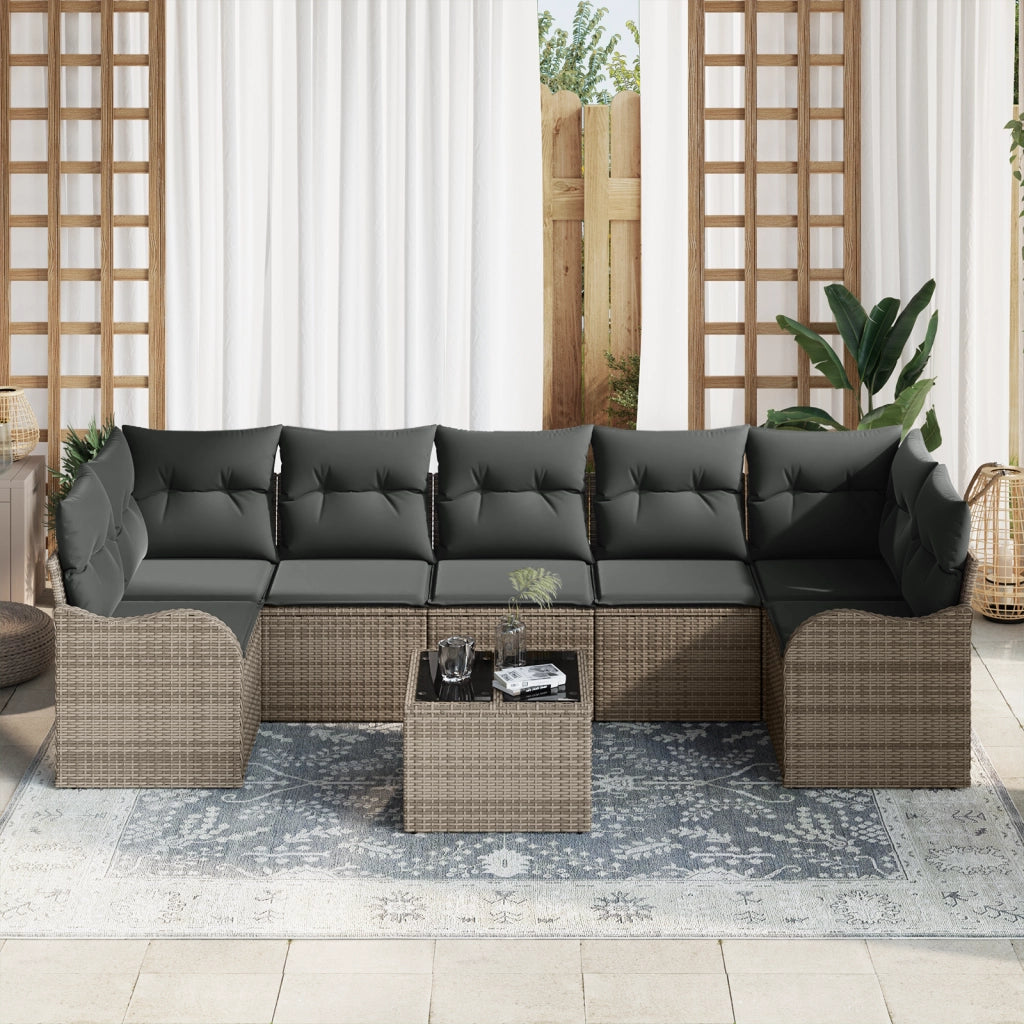 Set Divano da Giardino 8 Pezzi con Cuscini Grigio Polyrattan