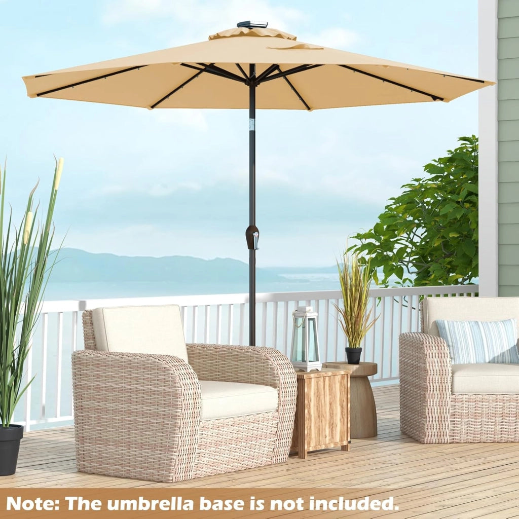 Ombrellone da Giardino 3m, con Luci LED e Manovella, Ombrellone da Balcone Inclinabile Protezione UV, Ombrellone Parasole da Cortile con 8 Osse, per Terrazza, Spiaggia, Piscina