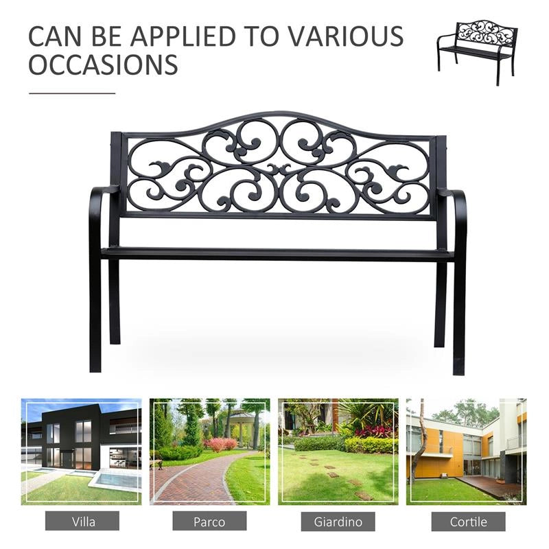PANCHINA DA GIARDINO 2 POSTI CON SCHIENALE DECORATO IN GHISA E METALLO 127X60X89 CM NERO