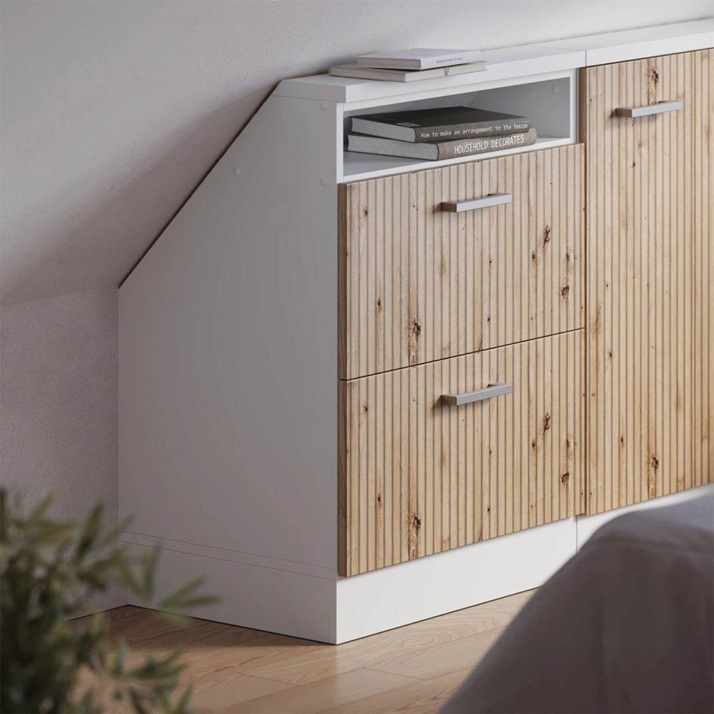 Mobile sottotetto Rion Rovere artigianale/Bianco con 2 cassetti Vicco