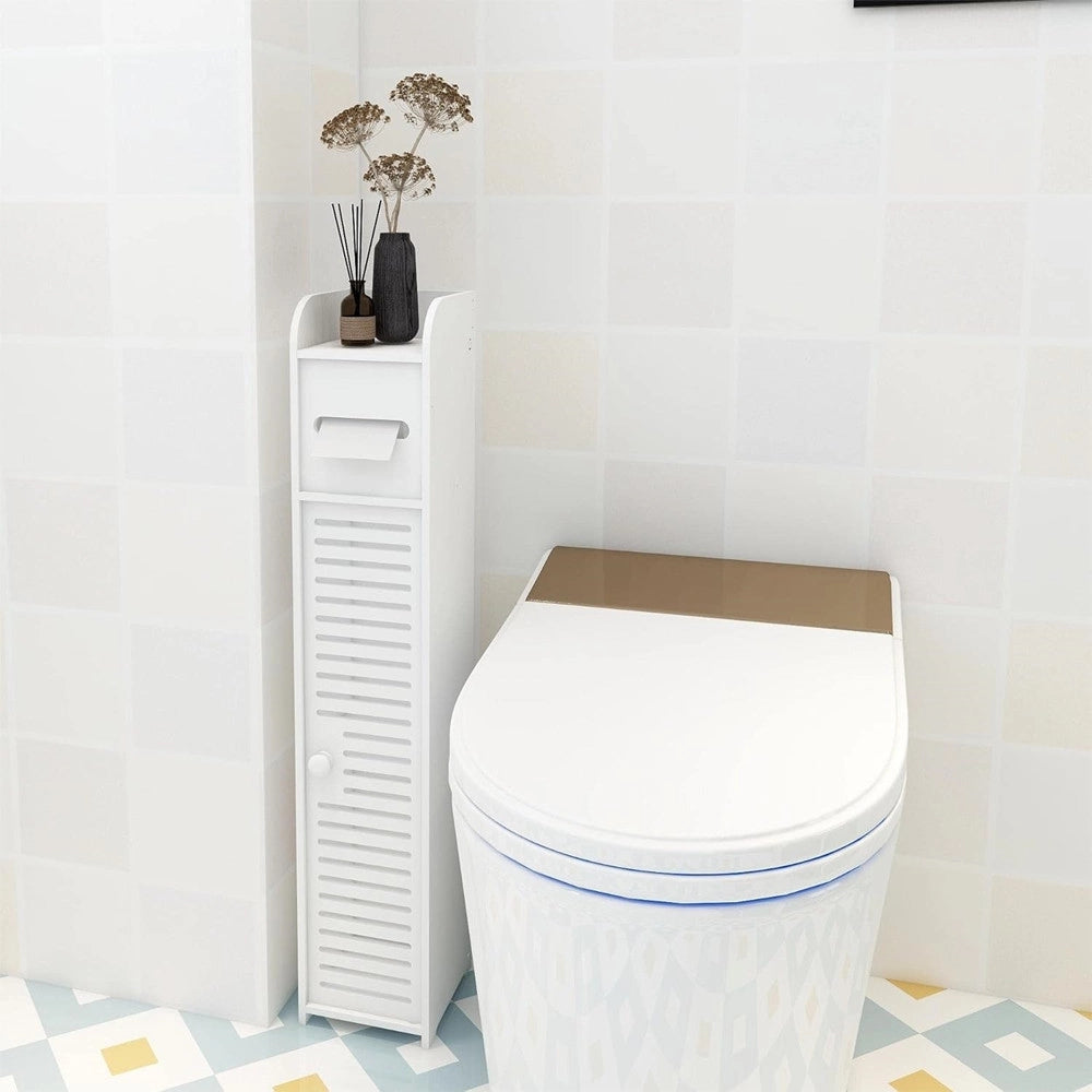 Trade Shop - Armadietto Da Bagno Porta Carta Igienica Mobile Salvaspazio Sottile Impermeabile Bianco -