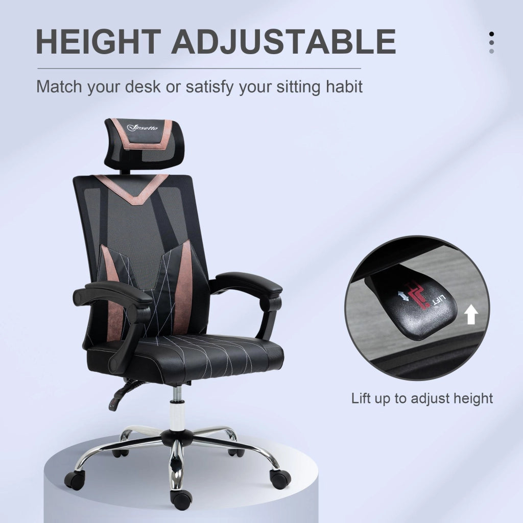 Sedia Direzionale da Ufficio 58x62,5x112-120cm in Tessuto a Rete Nera