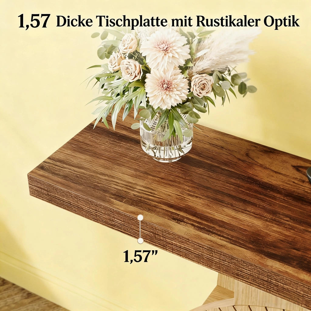 Consolle in legno con base rotonda e ripiani, stile country, per ingresso, marrone, per foto e libri