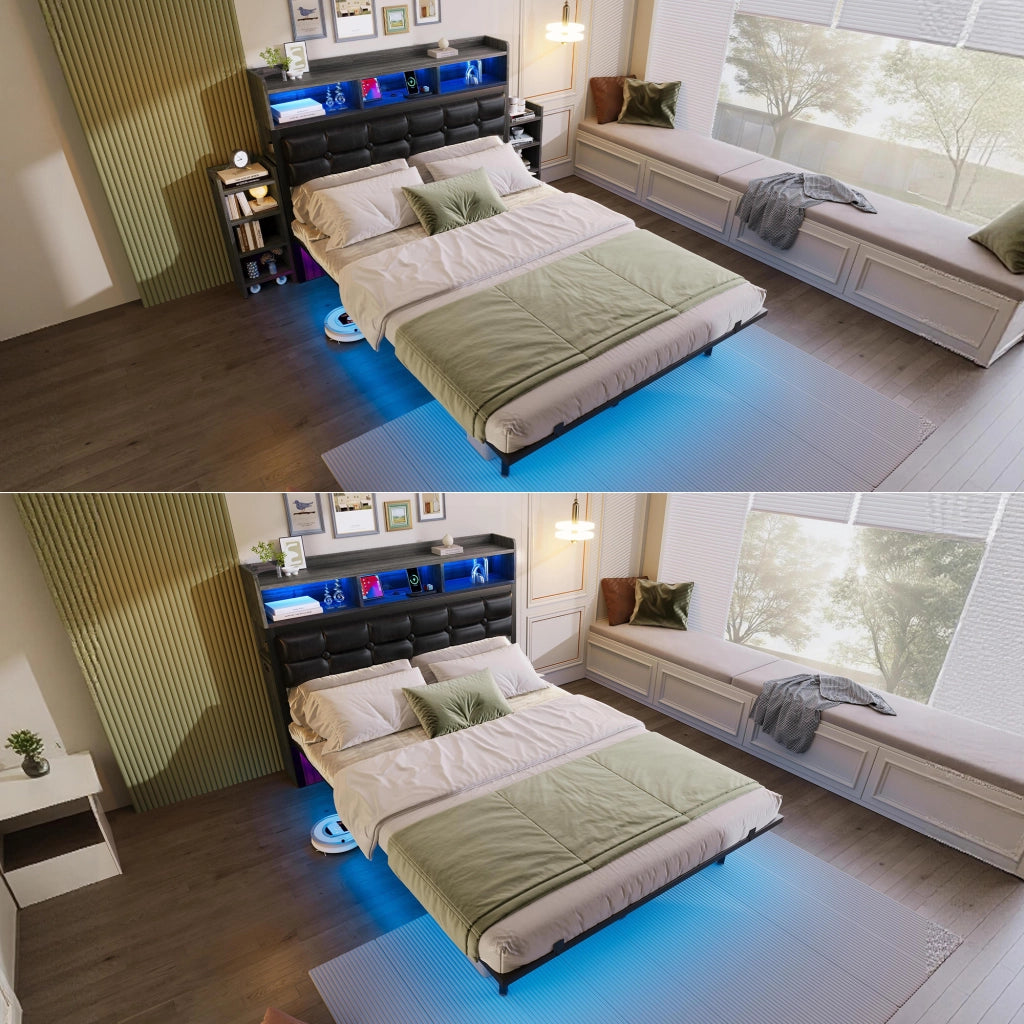 Letto matrimoniale con cassetti LED USB 140x190 cm metallo grigio