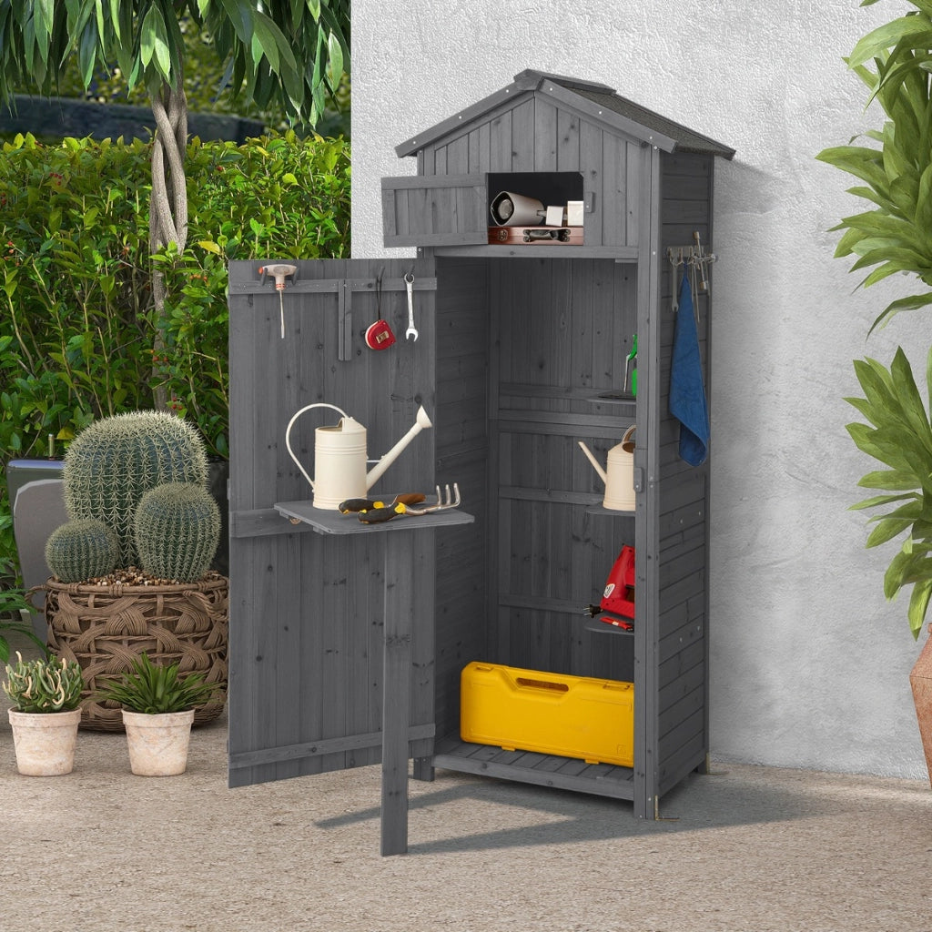 Capannone da giardino con serratura tavolo pieghevole ganci, Organizzatore di utensili di utilit¨¤ Grigio-Casette da giardino